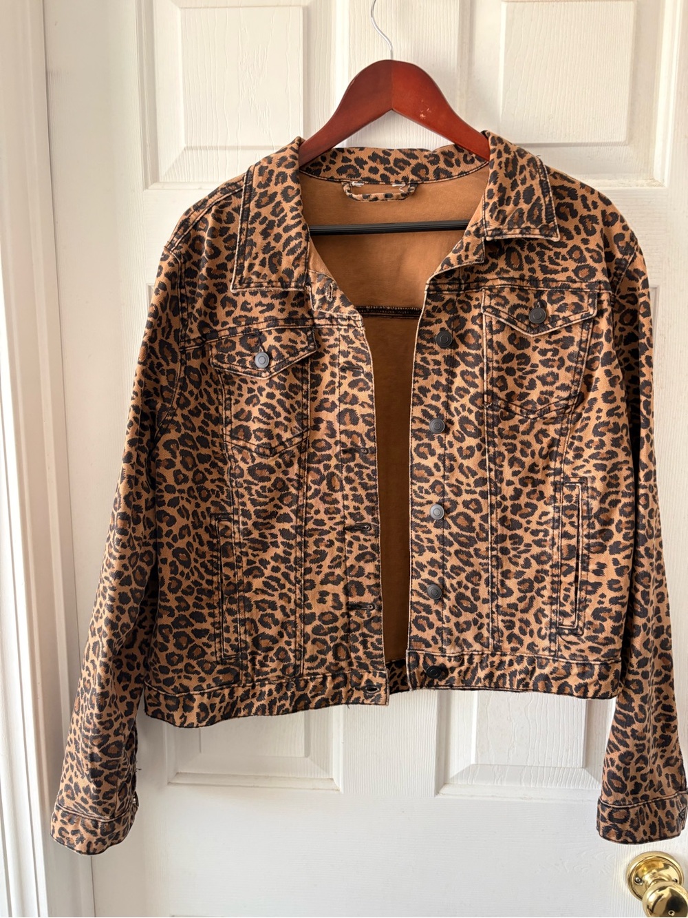 Leopard Print Women's Jacket - Brown Animal Print Trucker